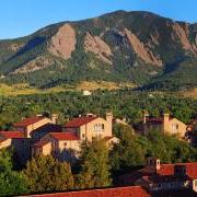 campus buildings and the Flatirons